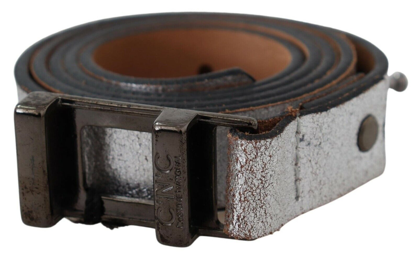 Kostuum Nationaal Bruin Metallic Zilver Leren Riem