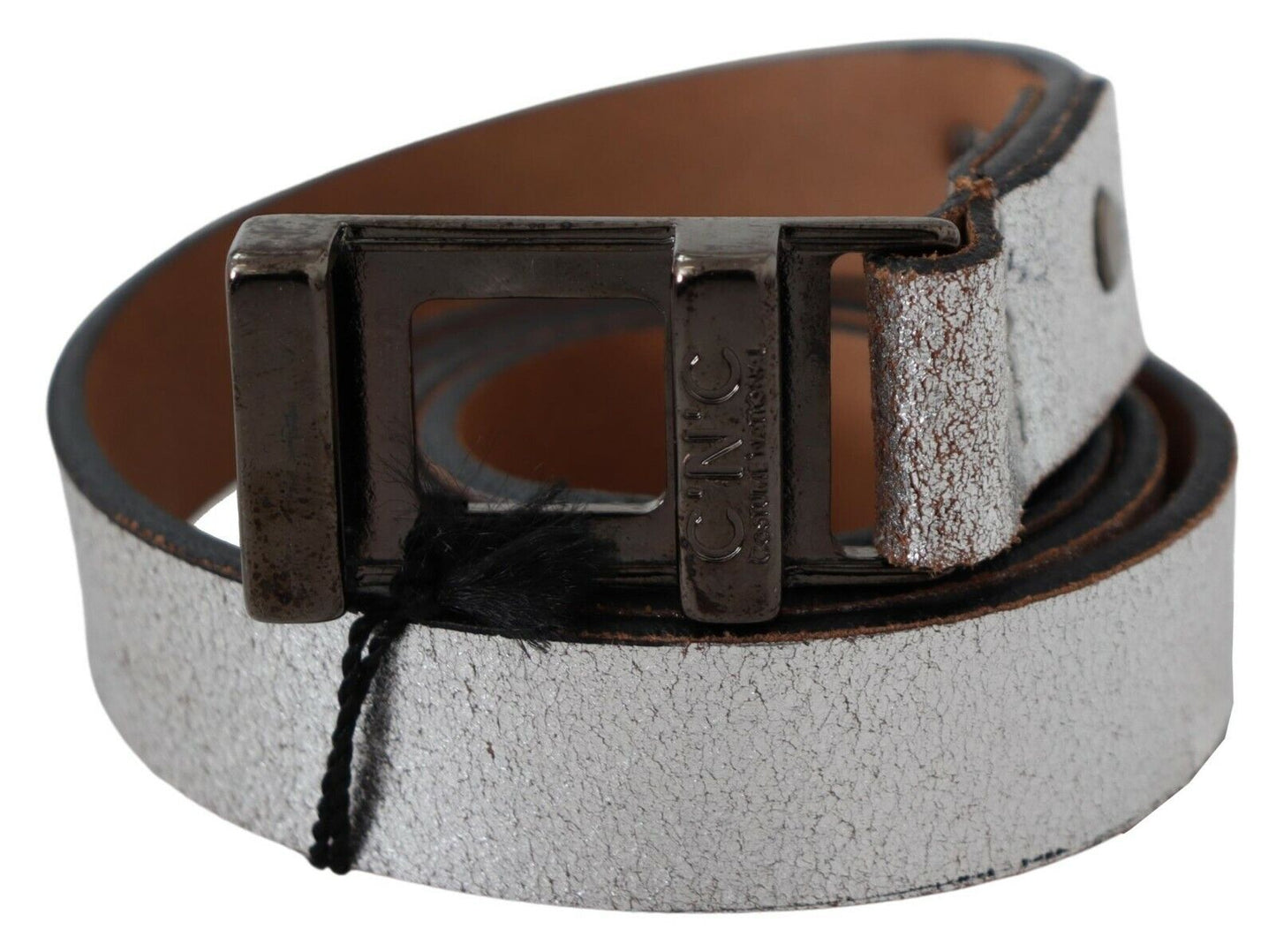 Kostuum Nationaal Bruin Metallic Zilver Leren Riem