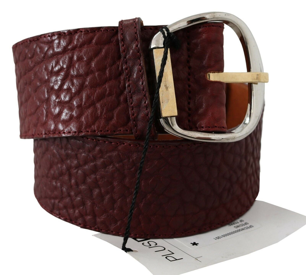 Ceinture large en cuir bordeaux GF Ferre, dorée et argentée