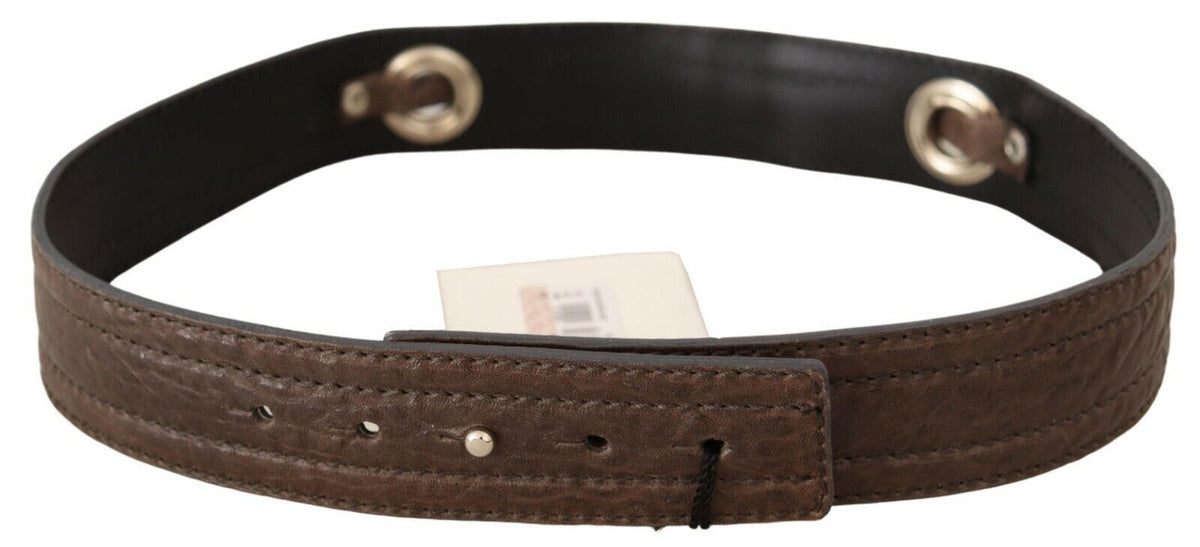 Ceinture en cuir marron avec fermeture argentée pour costume national
