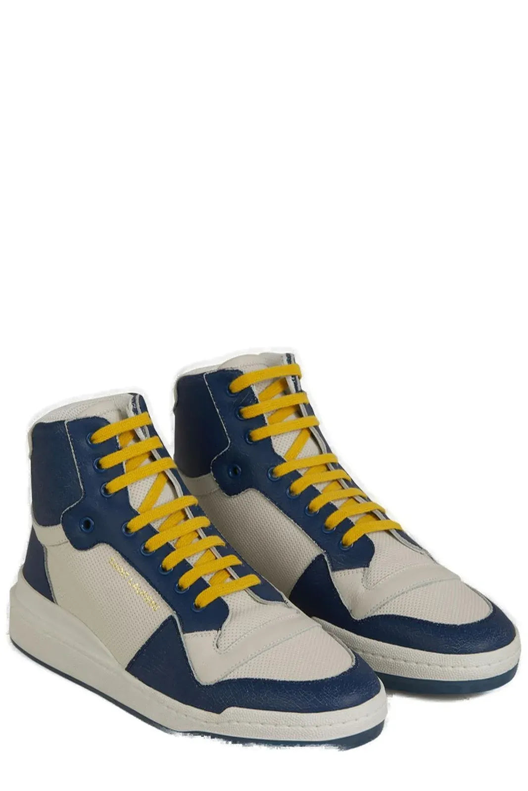 Saint Laurent : rehaussez votre style avec des baskets de luxe bleues mi-hauteur.