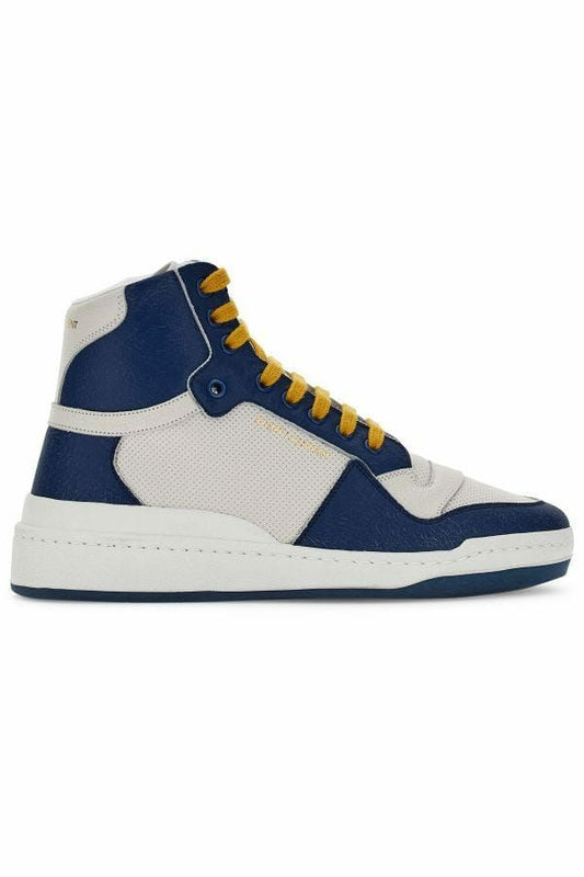 Saint Laurent : rehaussez votre style avec des baskets de luxe bleues mi-hauteur.