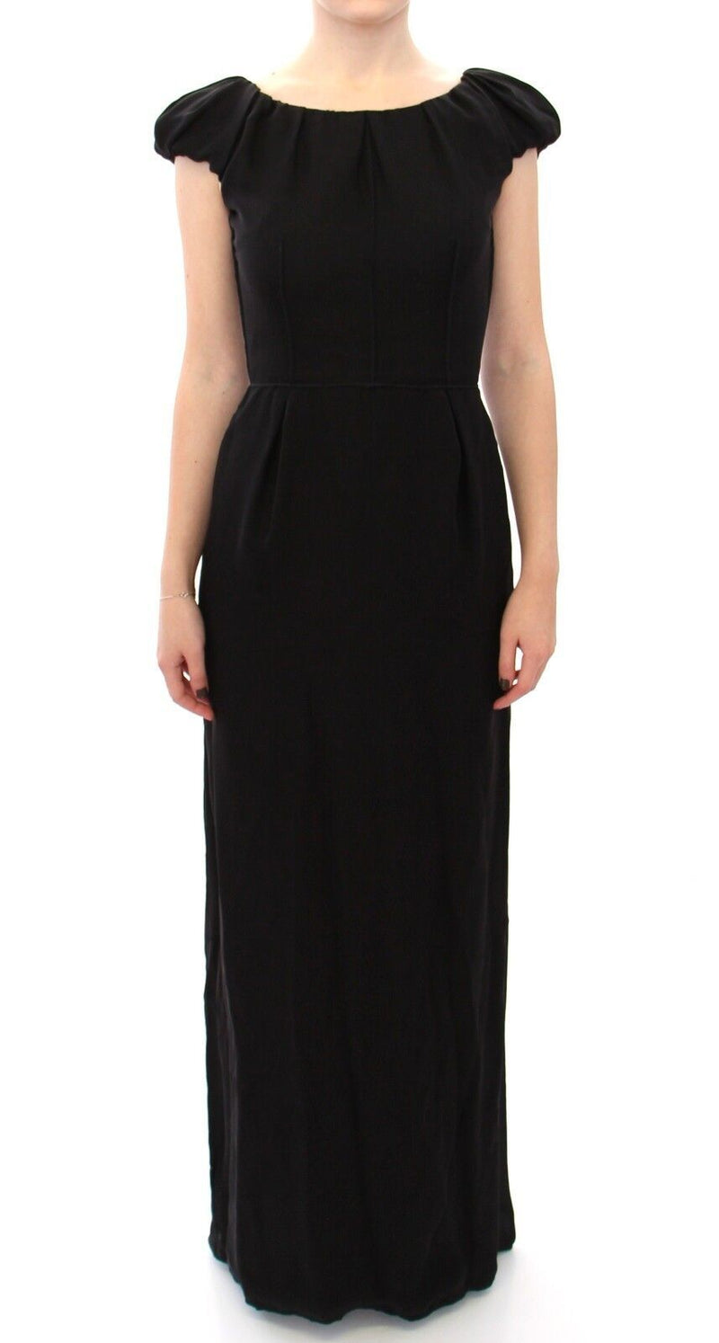 Robe maxi en soie noire à manches courtes Dolce &amp; Gabbana, taille IT.