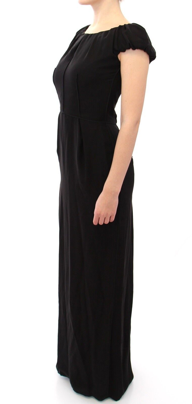 Robe maxi en soie noire à manches courtes Dolce &amp; Gabbana, taille IT.