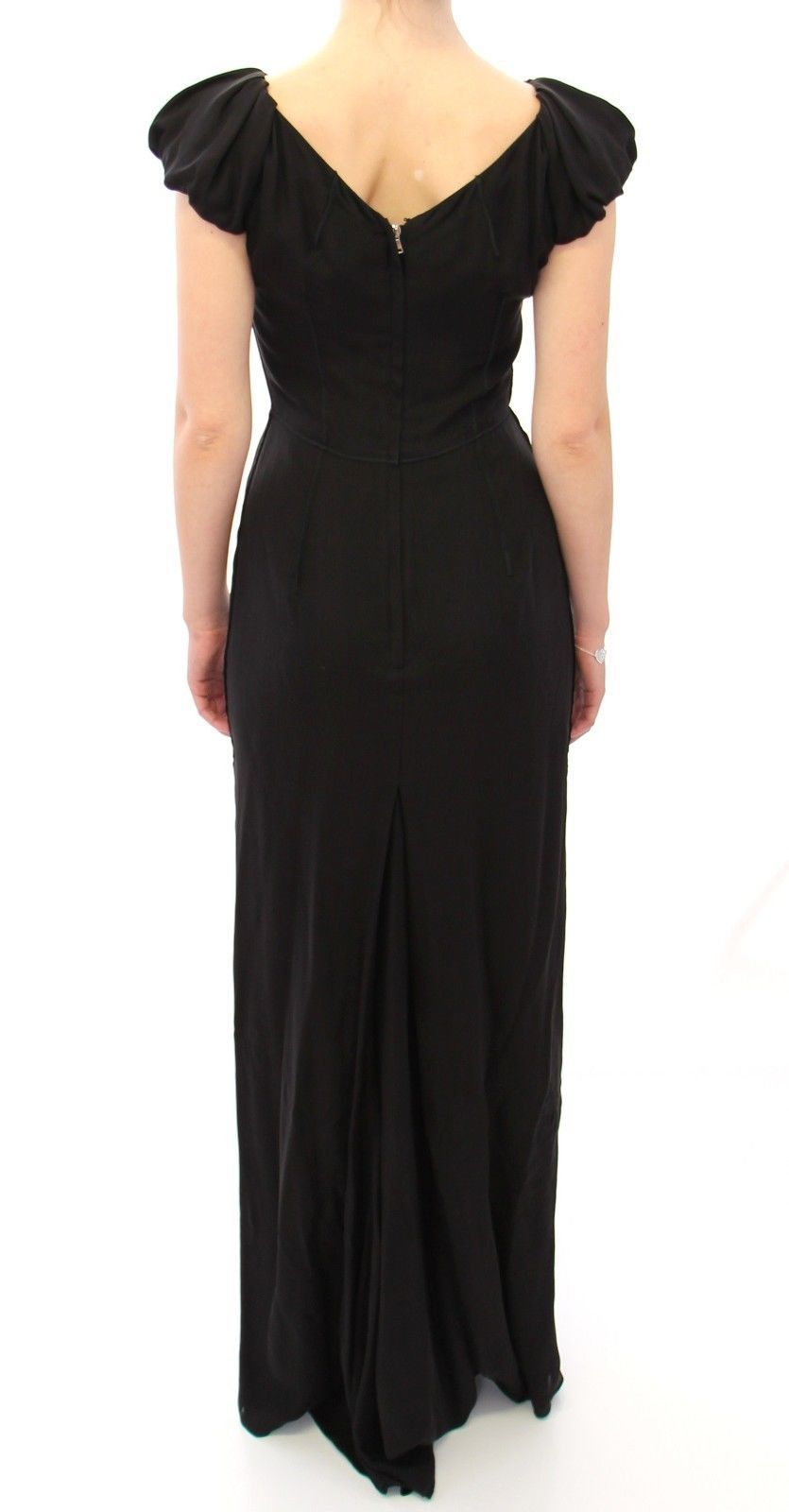 Robe maxi en soie noire à manches courtes Dolce &amp; Gabbana, taille IT.