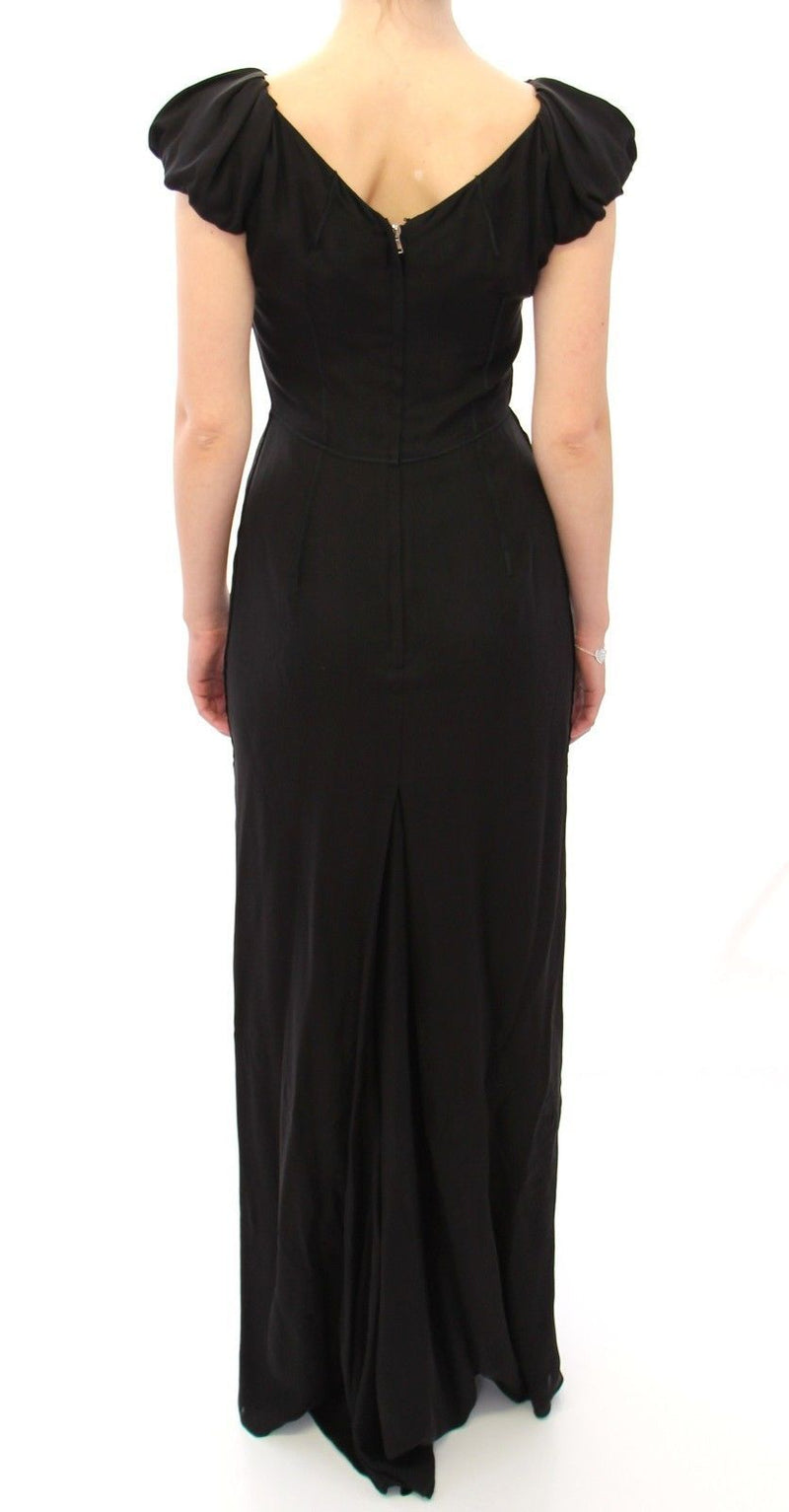 Robe maxi en soie noire à manches courtes Dolce &amp; Gabbana, taille IT.