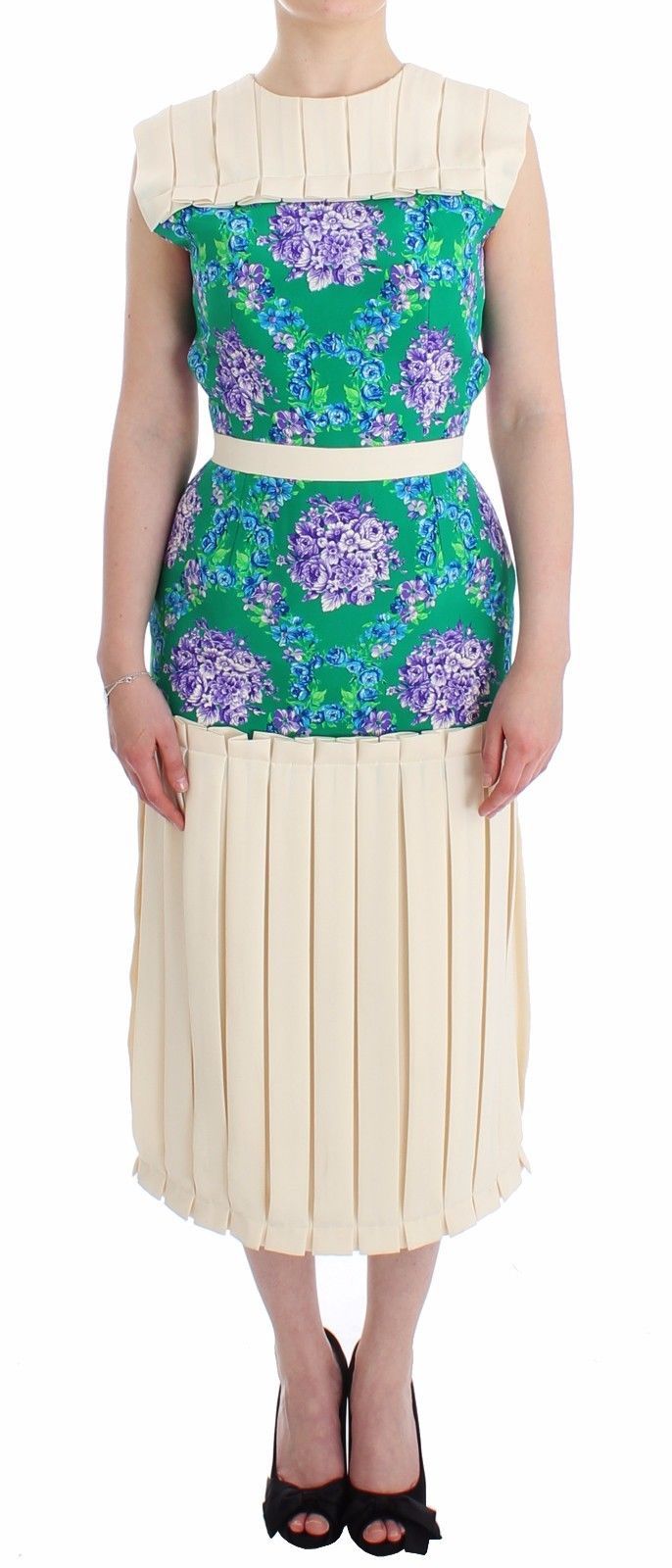 Robe de soirée multicolore à motifs floraux, sans manches, de Caterina Gatta.