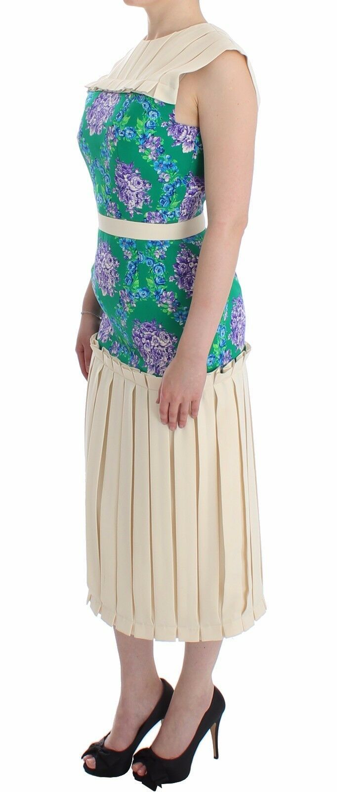 Robe de soirée multicolore à motifs floraux, sans manches, de Caterina Gatta.