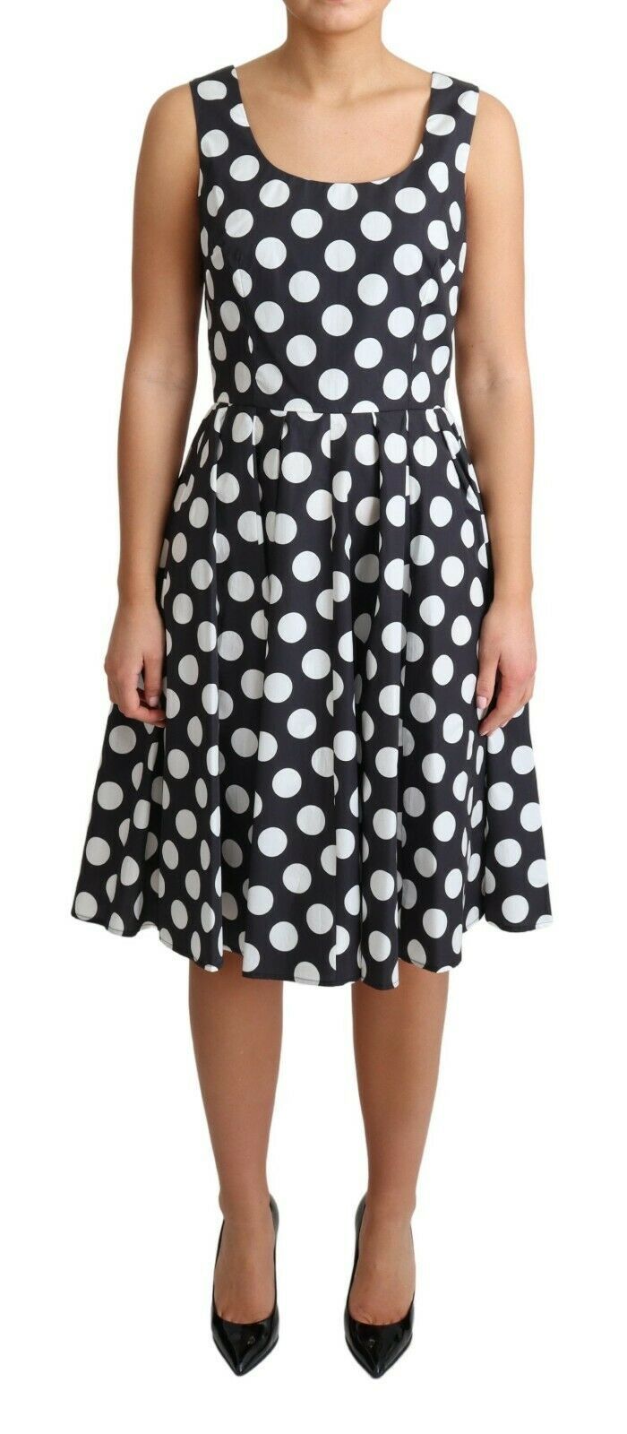 Robe trapèze en coton noir à pois de Dolce &amp; Gabbana