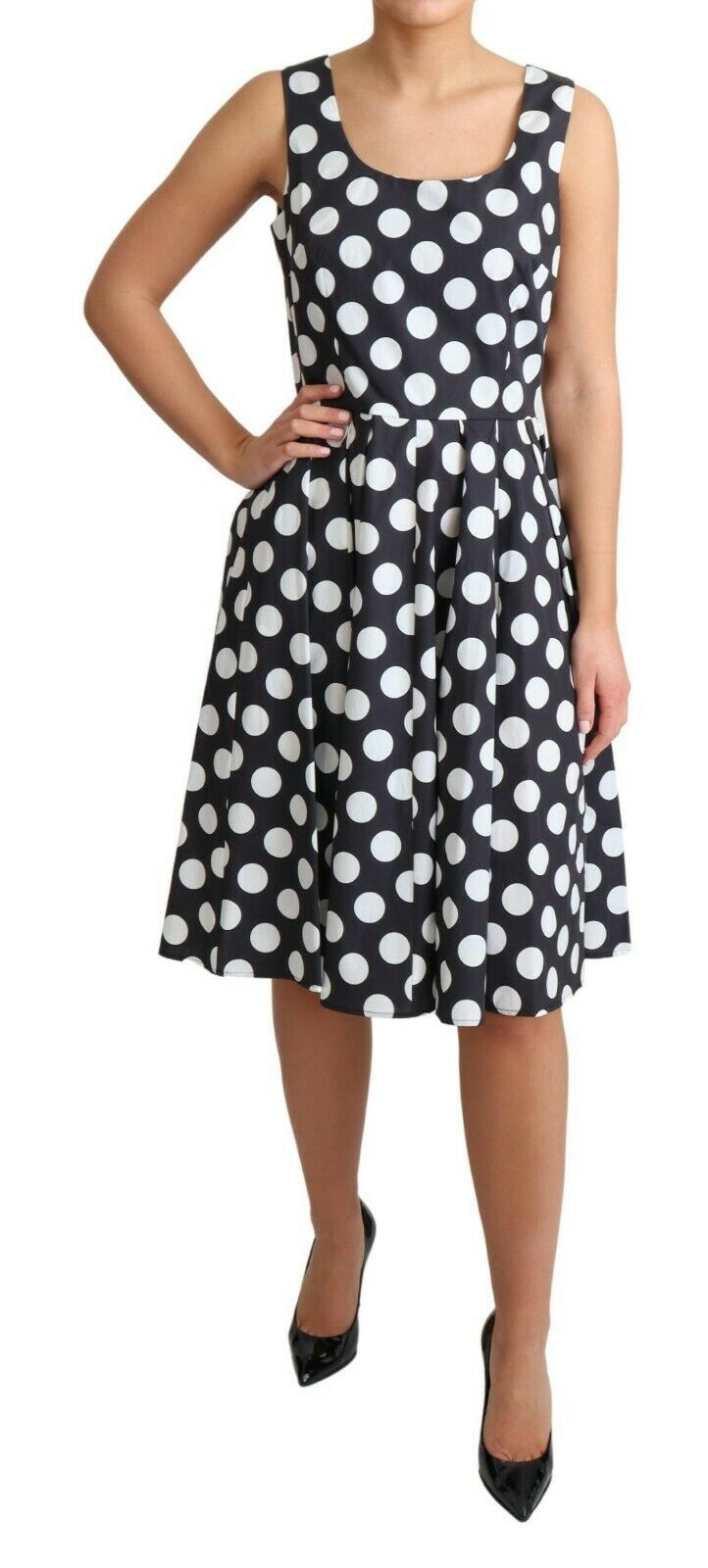 Robe trapèze en coton noir à pois de Dolce &amp; Gabbana