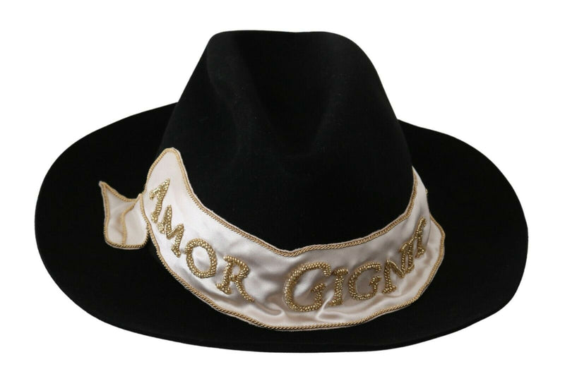 Dolce &amp; Gabbana Chapeau Panama noir à large bord Lapin Amor Gignit