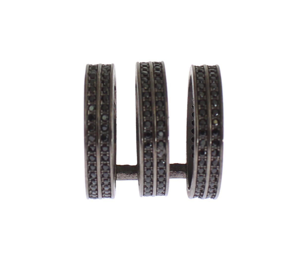 Nialaya Zwarte CZ Rhodium 925 Zilveren Ring