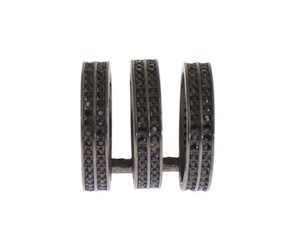 Nialaya Zwarte CZ Rhodium 925 Zilveren Ring