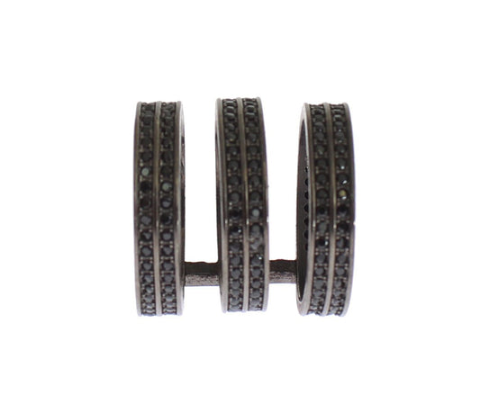 Nialaya Zwarte CZ Rhodium 925 Zilveren Ring