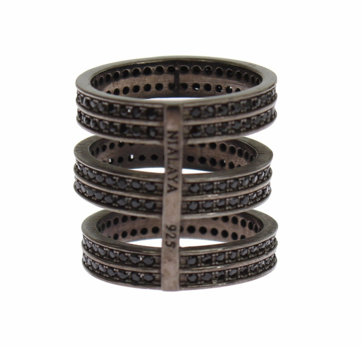 Bague Nialaya en argent 925 rhodié et zircone cubique noire