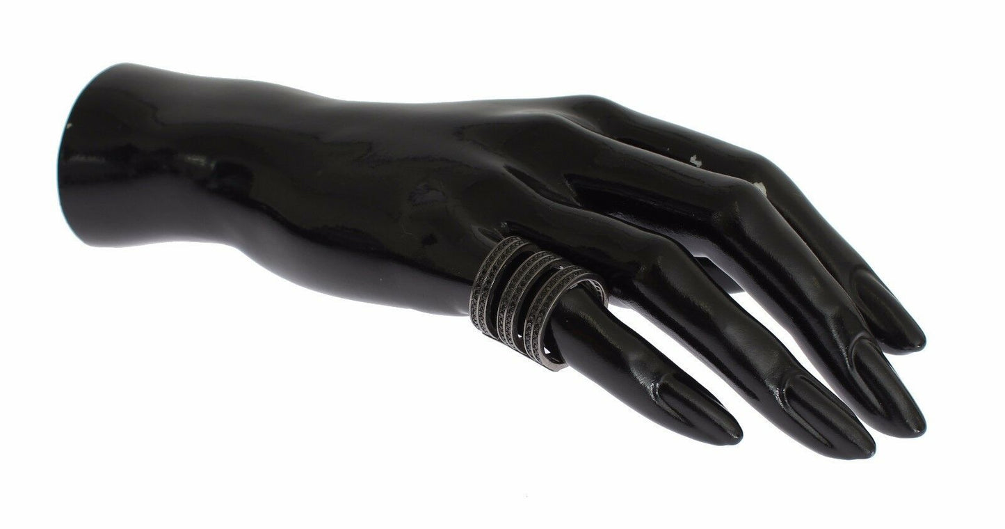 Nialaya Zwarte CZ Rhodium 925 Zilveren Ring