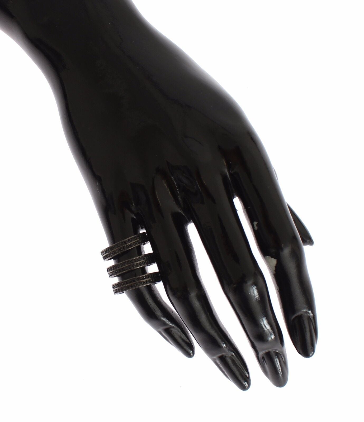 Nialaya Zwarte CZ Rhodium 925 Zilveren Ring