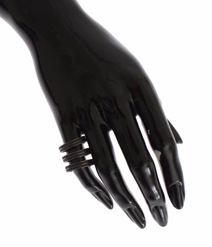 Nialaya Zwarte CZ Rhodium 925 Zilveren Ring