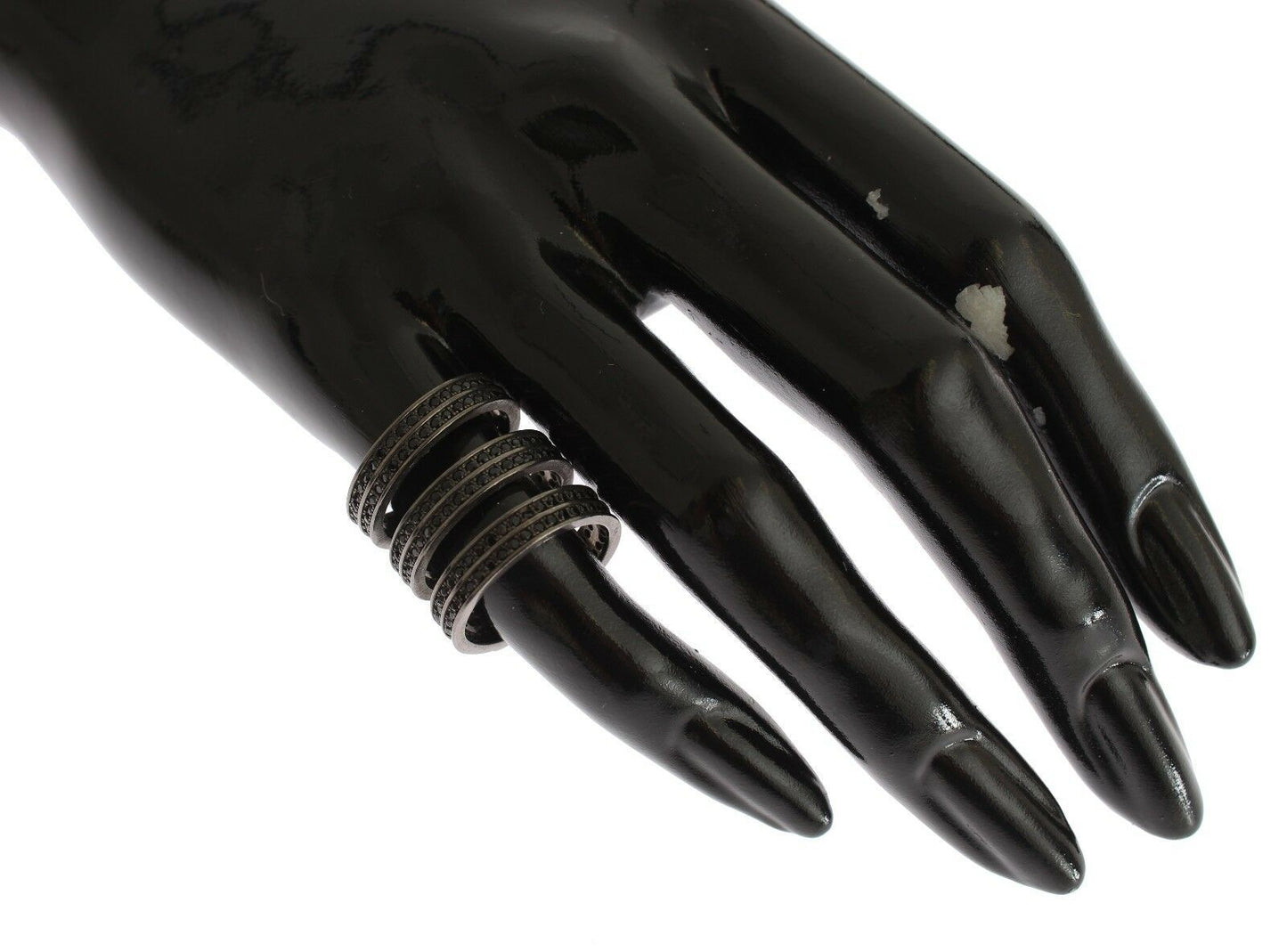 Nialaya Zwarte CZ Rhodium 925 Zilveren Ring