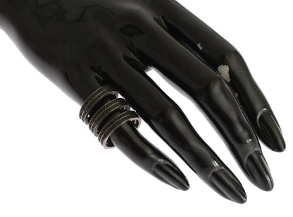 Nialaya Zwarte CZ Rhodium 925 Zilveren Ring