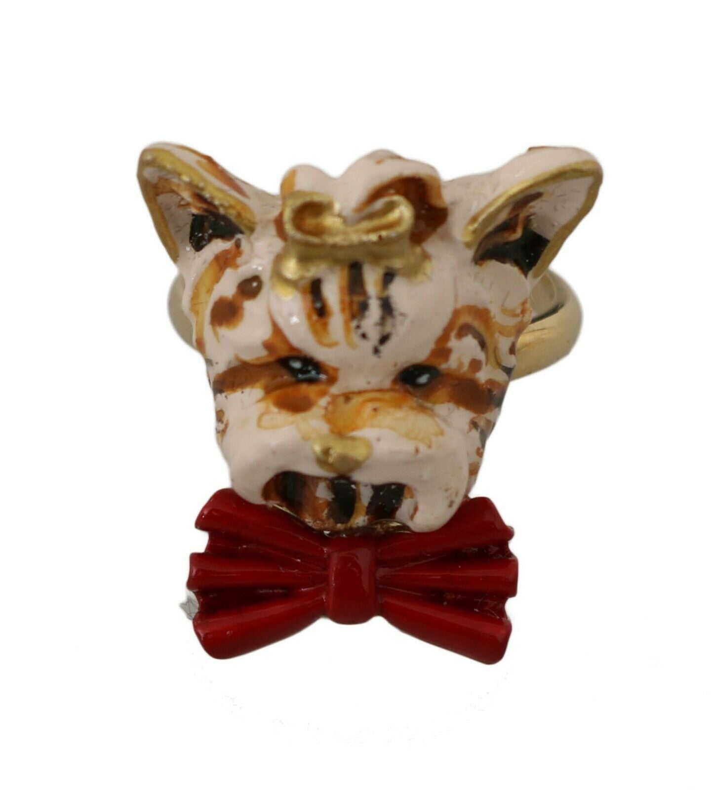 Bague accessoire Dolce & Gabbana en laiton doré et résine beige avec chien de marque