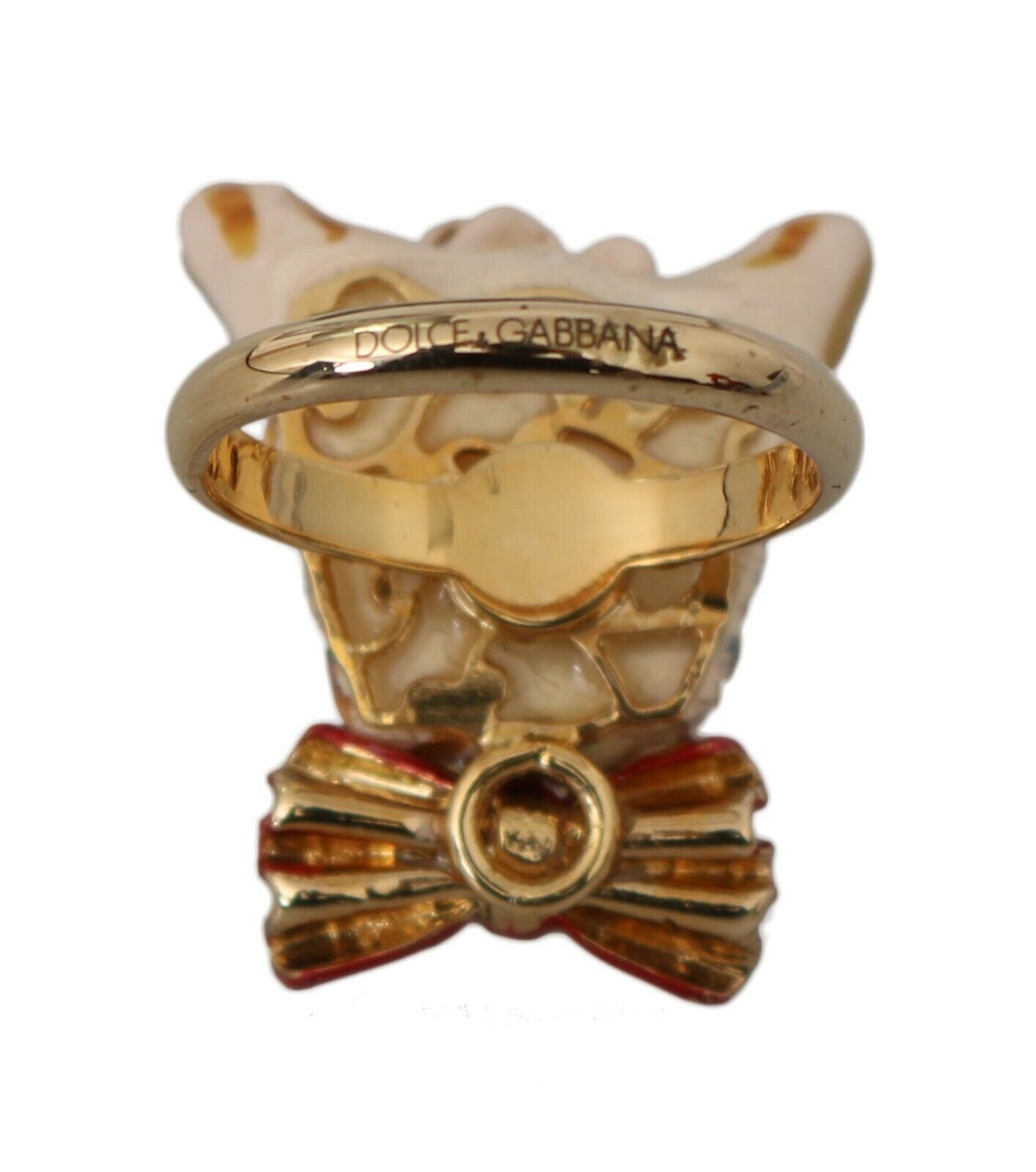 Bague accessoire Dolce & Gabbana en laiton doré et résine beige avec chien de marque