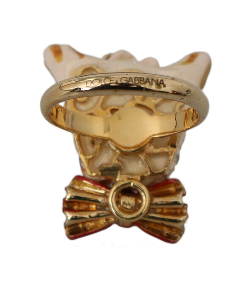 Bague accessoire Dolce &amp; Gabbana en laiton doré et résine beige avec chien de marque