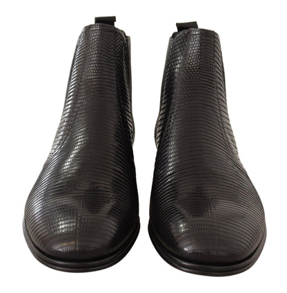Bottes de cheville en cuir noir effet peau de lézard de Dolce & Gabbana