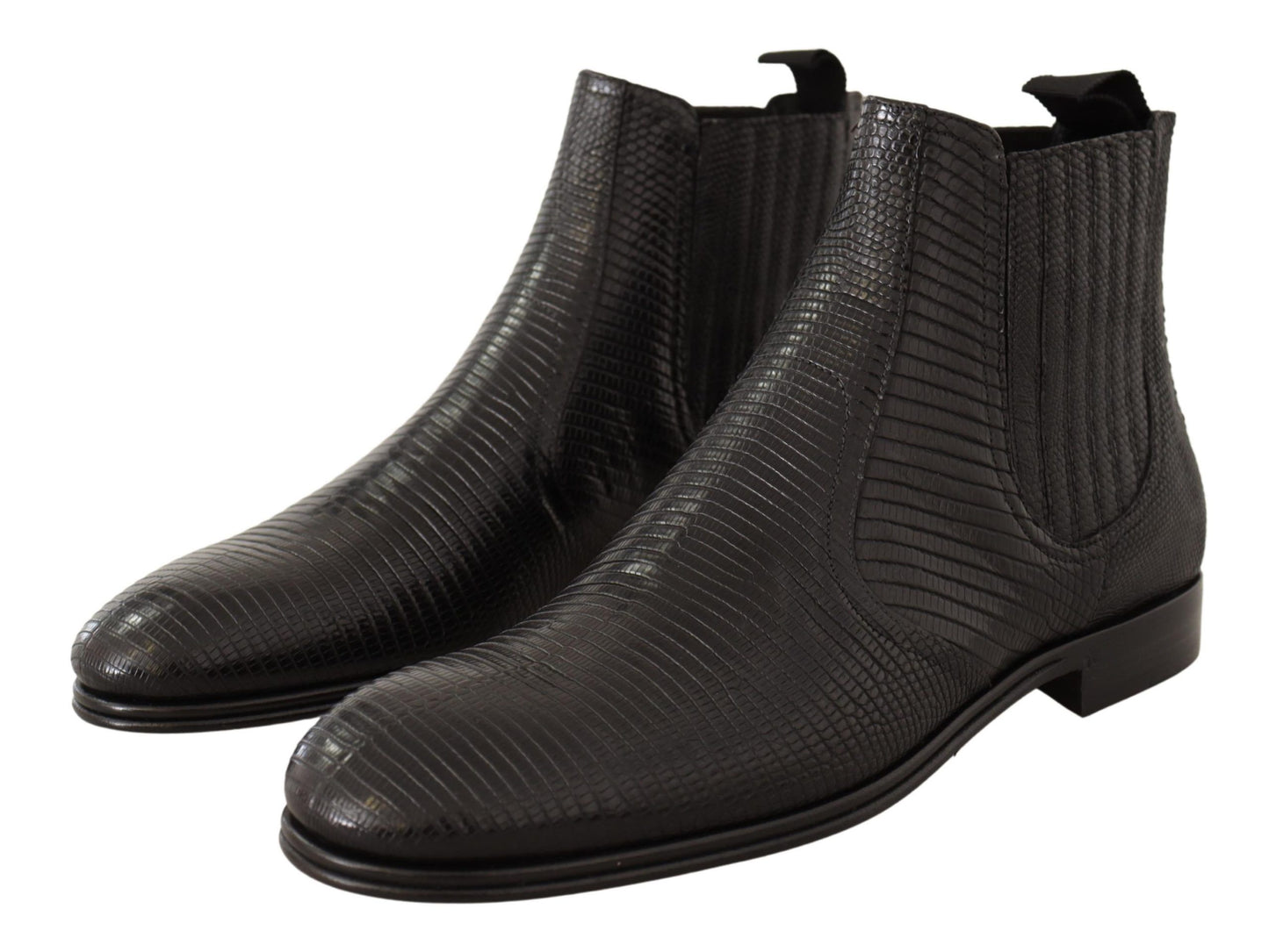 Bottes de cheville en cuir noir effet peau de lézard de Dolce & Gabbana