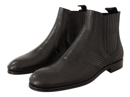 Bottes de cheville en cuir noir effet peau de lézard de Dolce & Gabbana