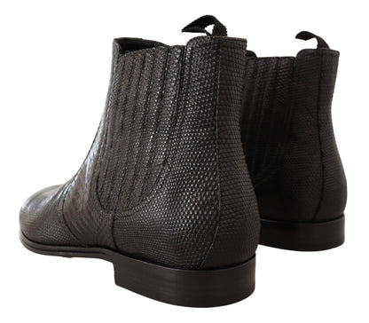 Bottes de cheville en cuir noir effet peau de lézard de Dolce & Gabbana