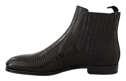 Bottes de cheville en cuir noir effet peau de lézard de Dolce & Gabbana