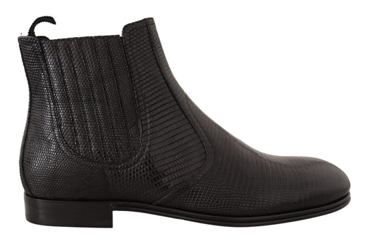 Bottes de cheville en cuir noir effet peau de lézard de Dolce & Gabbana