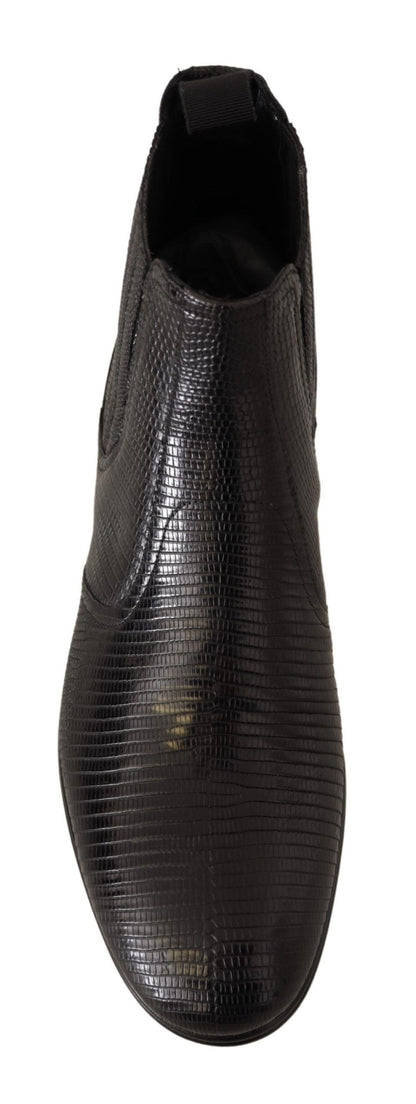 Bottes de cheville en cuir noir effet peau de lézard de Dolce & Gabbana