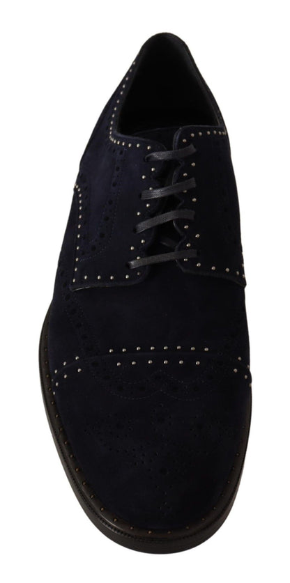 Chaussures derby en cuir de daim bleu avec clous de Dolce & Gabbana