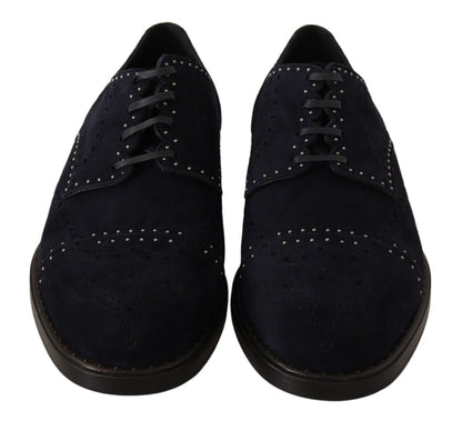 Chaussures derby en cuir de daim bleu avec clous de Dolce & Gabbana