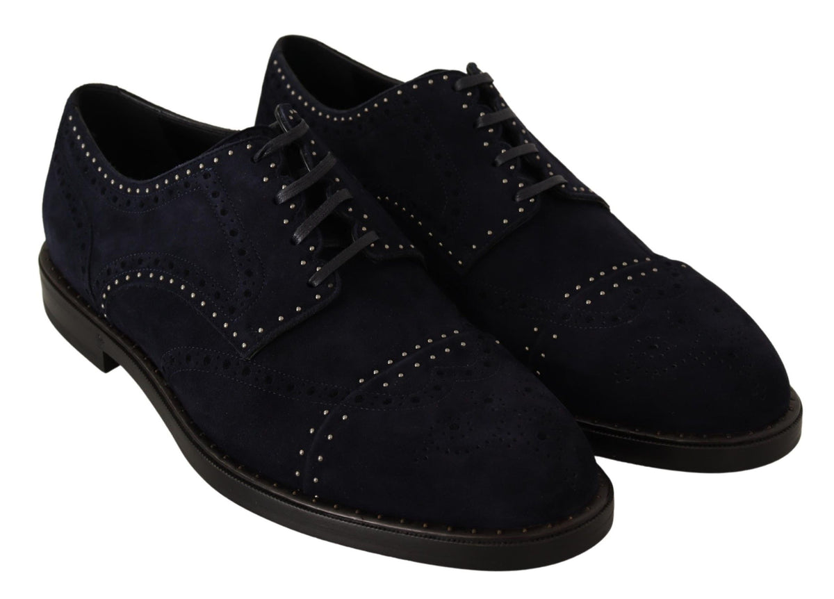 Chaussures derby en cuir de daim bleu avec clous de Dolce &amp; Gabbana