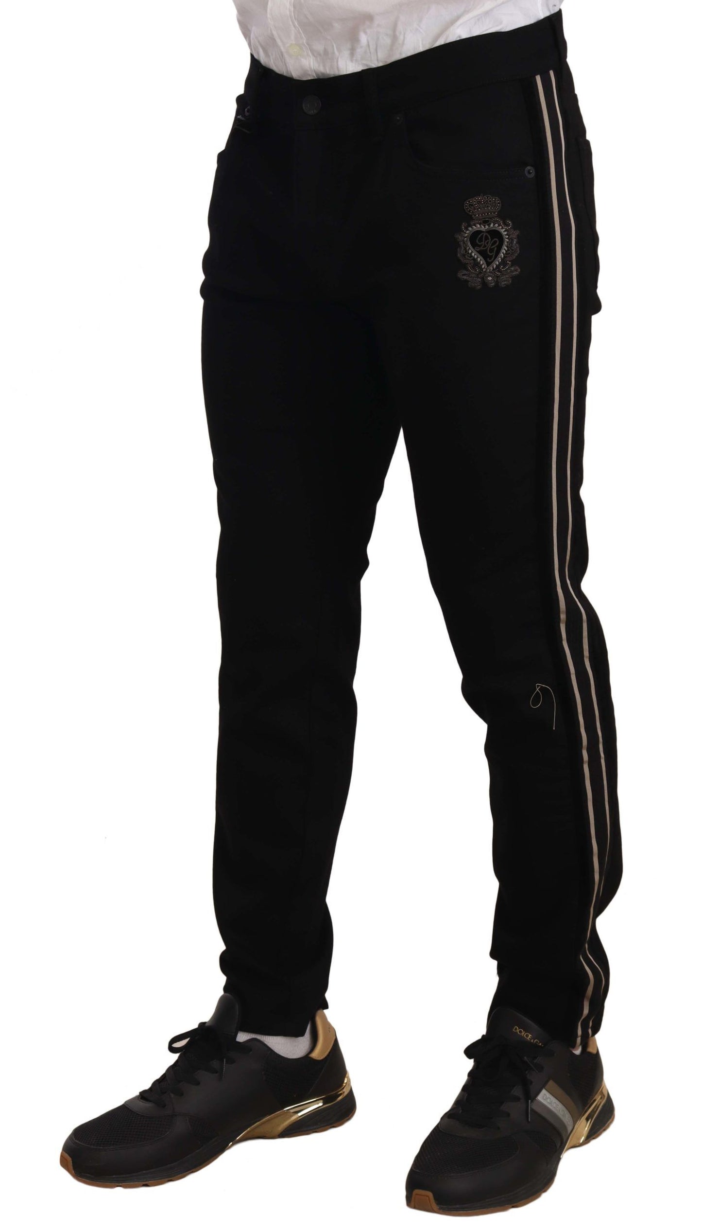 Pantalon en jean noir skinny à bandes latérales Dolce & Gabbana