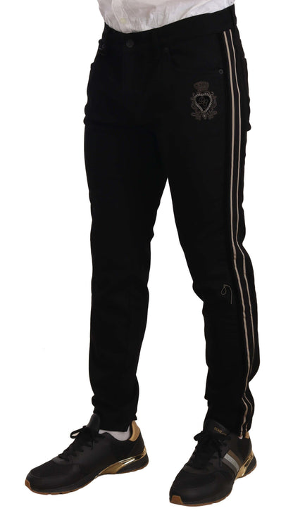 Pantalon en jean noir skinny à bandes latérales Dolce & Gabbana
