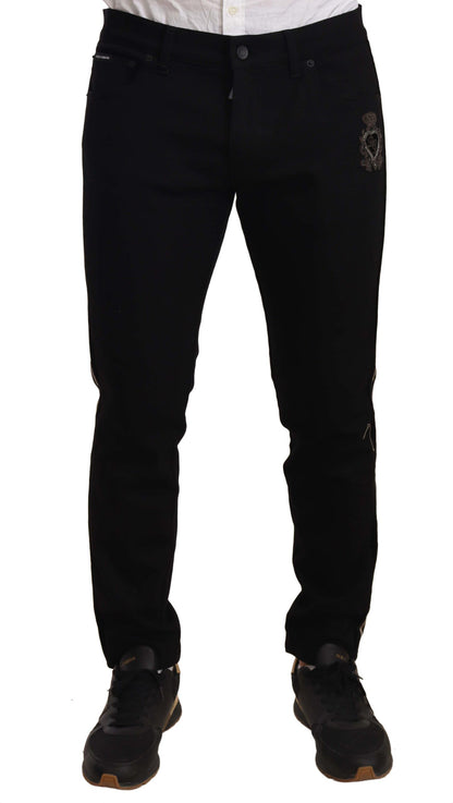 Pantalon en jean noir skinny à bandes latérales Dolce & Gabbana