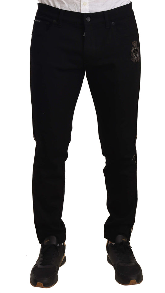 Pantalon en jean noir skinny à bandes latérales Dolce & Gabbana
