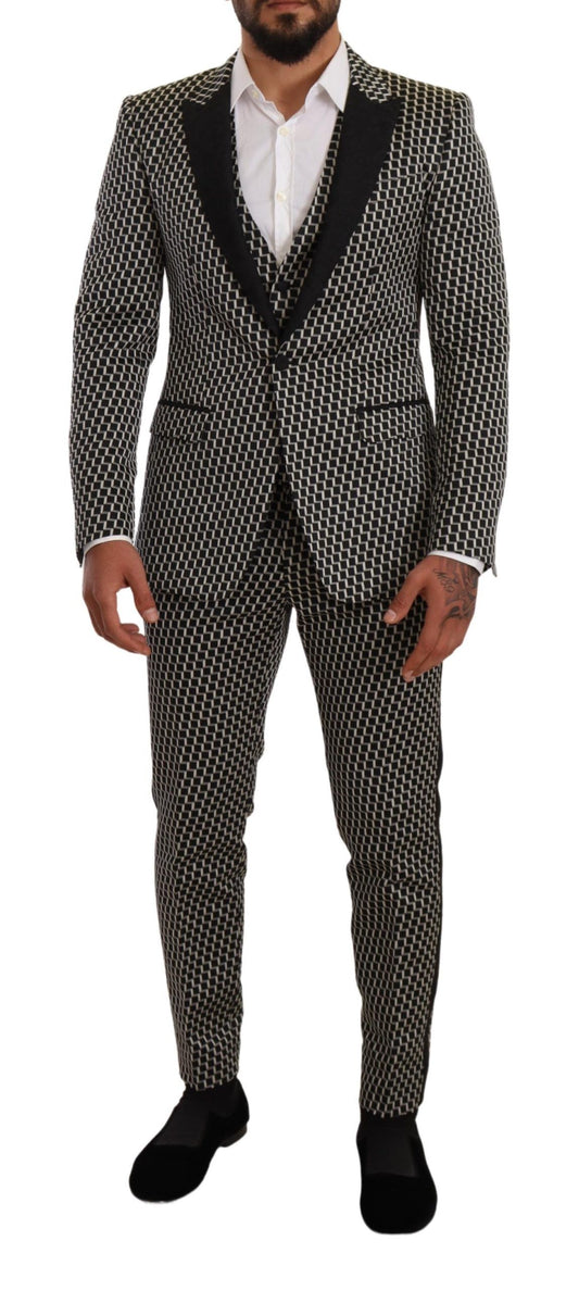 Ensemble 3 pièces Dolce & Gabbana, costume MARTINI, noir et blanc à carreaux
