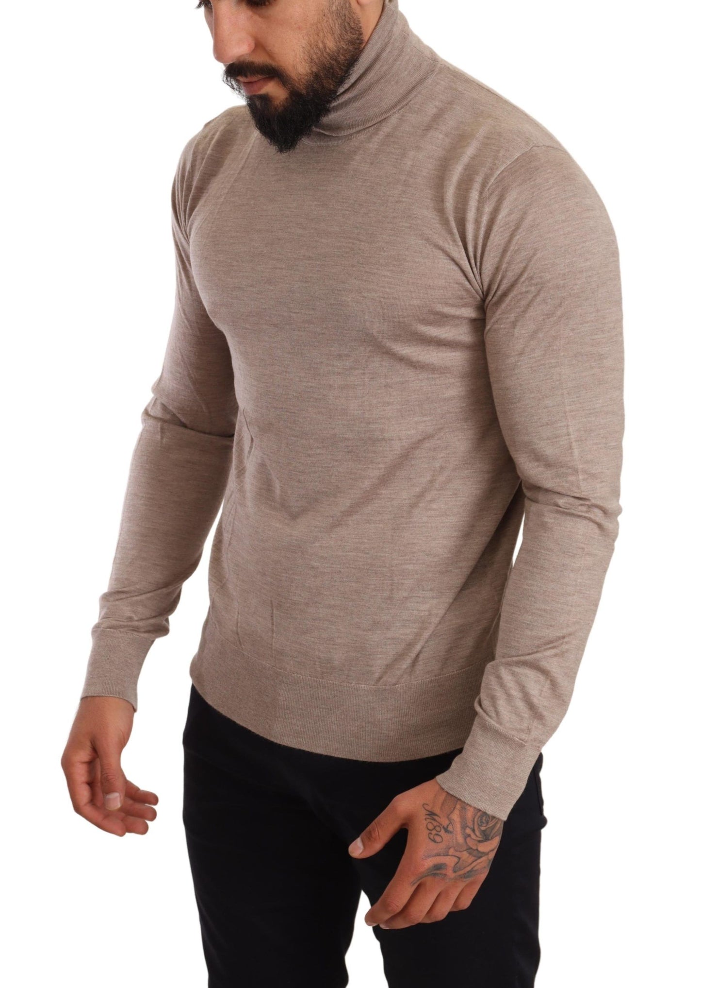 Pull en cachemire beige à col montant de Dolce & Gabbana