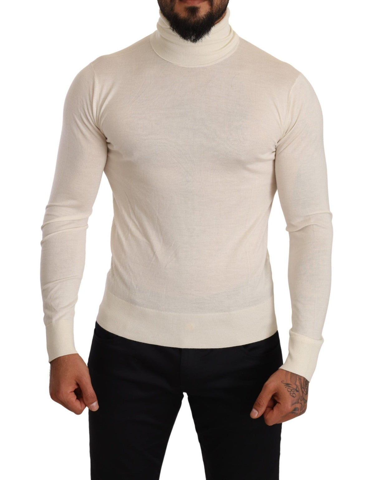 Pull en cachemire crème à col montant de Dolce &amp; Gabbana