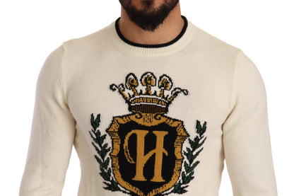 Pull en cachemire blanc à armoiries de Dolce & Gabbana