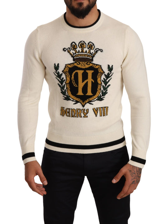Pull en cachemire blanc à armoiries de Dolce & Gabbana