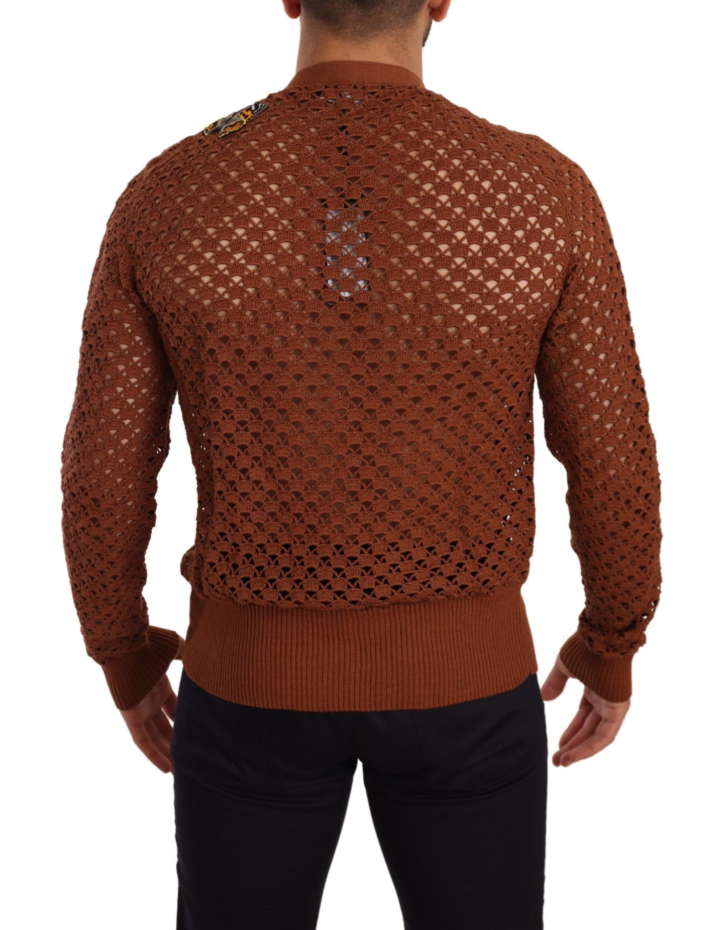 Pull cardigan à motif léopard et papillons marron de Dolce & Gabbana