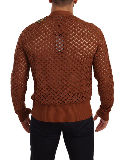 Pull cardigan à motif léopard et papillons marron de Dolce & Gabbana