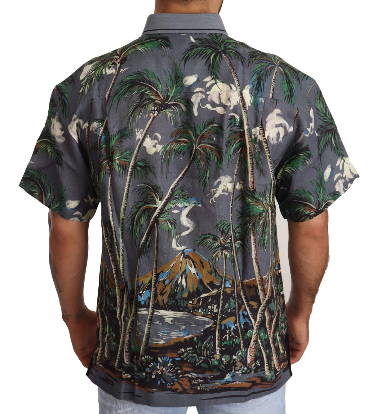 Chemise à col et imprimé tropical en lin gris de Dolce &amp; Gabbana