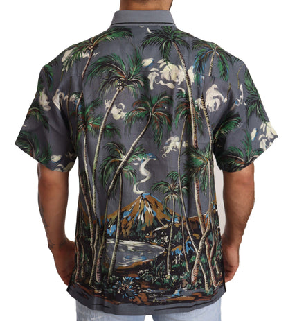 Chemise à col et imprimé tropical en lin gris de Dolce & Gabbana